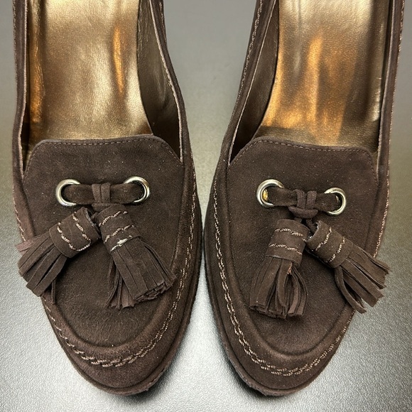 Stuart Weitzman Brown Suede‎ Tassel Wedge Heel Sz 6.5 Made in Spain Slip On - Picture 4 of 12